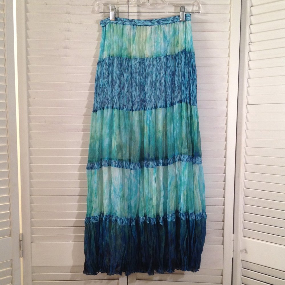 Chico's Size 0 Sheer Lined Crinkle Tiered Elastic Waist Boho Gypsy Skirt